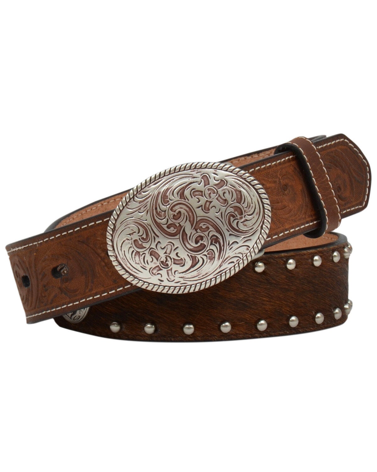 Image #1 - 3D Boys' Brindle Hair Cross Concho Buckle Belt, , hi-res