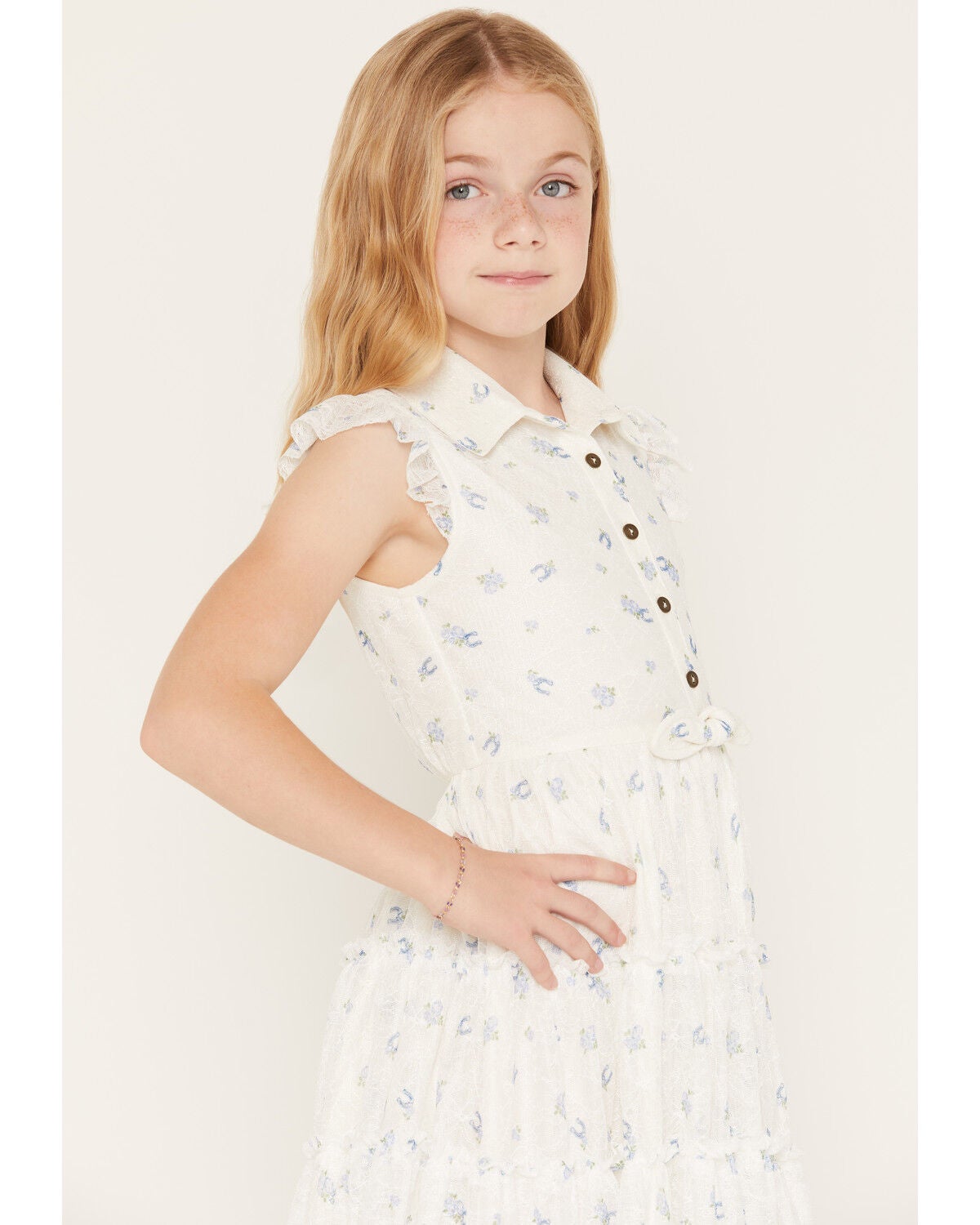 Image #2 - Sugar California Girls' Horseshoe Floral Print Lace Button-Down Dress, White, hi-res