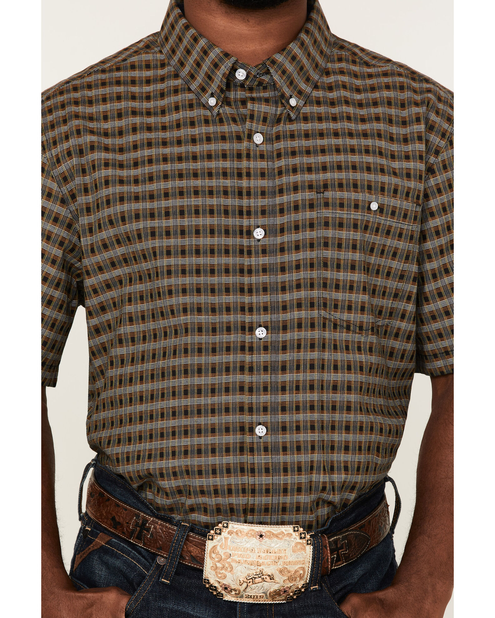 Rank 45 Men's Steer Small Plaid Print Short Sleeve Button-Down Wester - at Country Outfitter