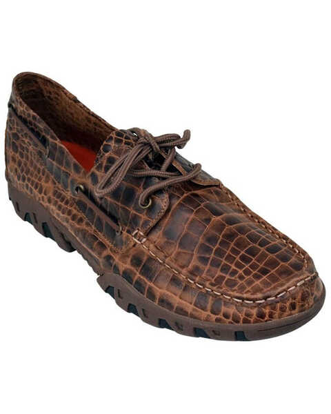 Image #1 - Ferrini Men's Croc Print Shoes - Moc Toe, Brown, hi-res