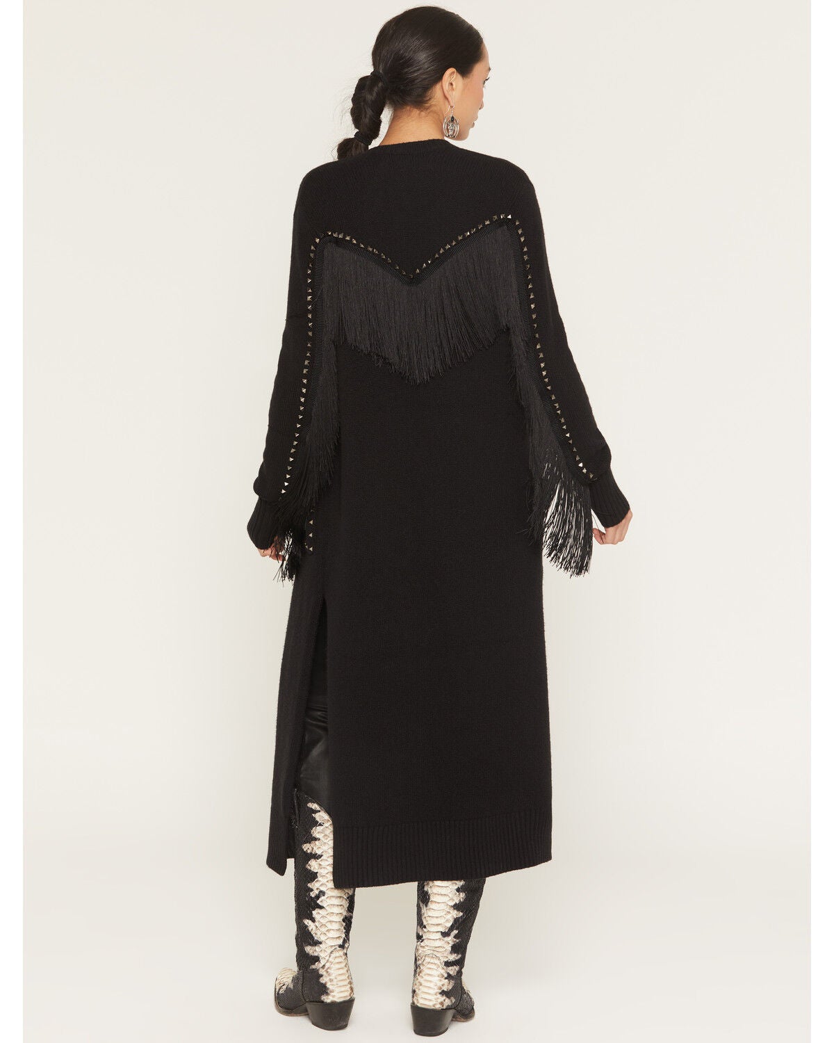 Image #4 - Idyllwind Women's Valleylake Fringe Maxi Cable Knit Cardigan, Black, hi-res
