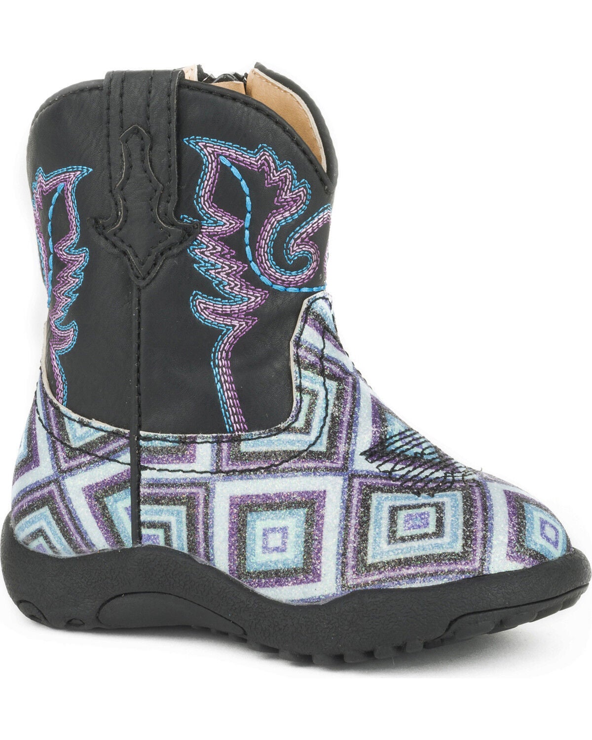 Image #1 - Roper Infant Boys' Cowbaby Glitter Diamonds Pre-Walker Western Boots - Round Toe, , hi-res