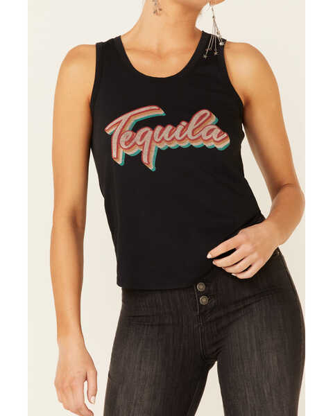 Rock & Roll Denim Women's Tequila Signature Graphic Tank Top , Black, hi-res