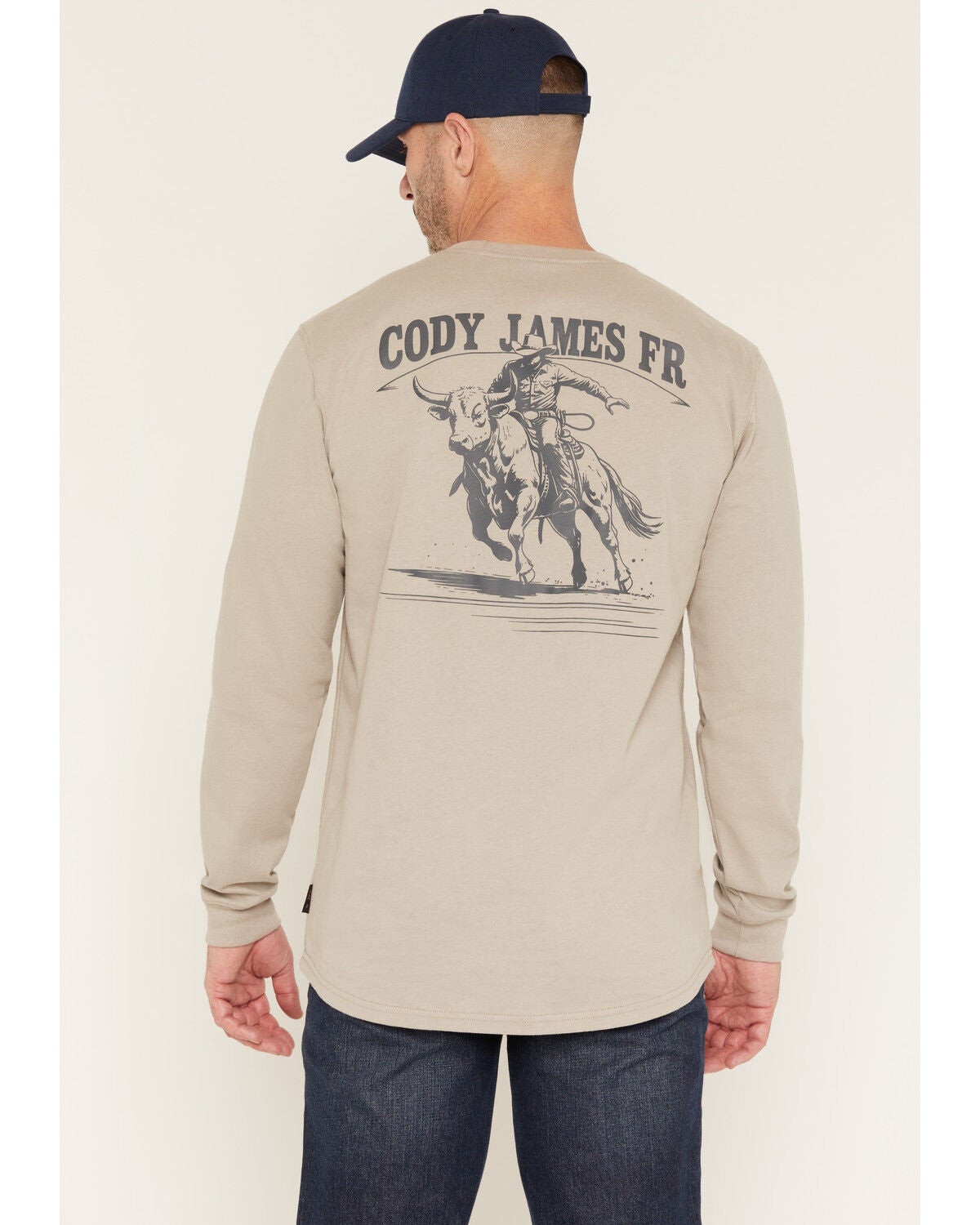 Cody James Men's FR Solid Bull Long Sleeve Graphic Work T-Shirt, Tan, hi-res