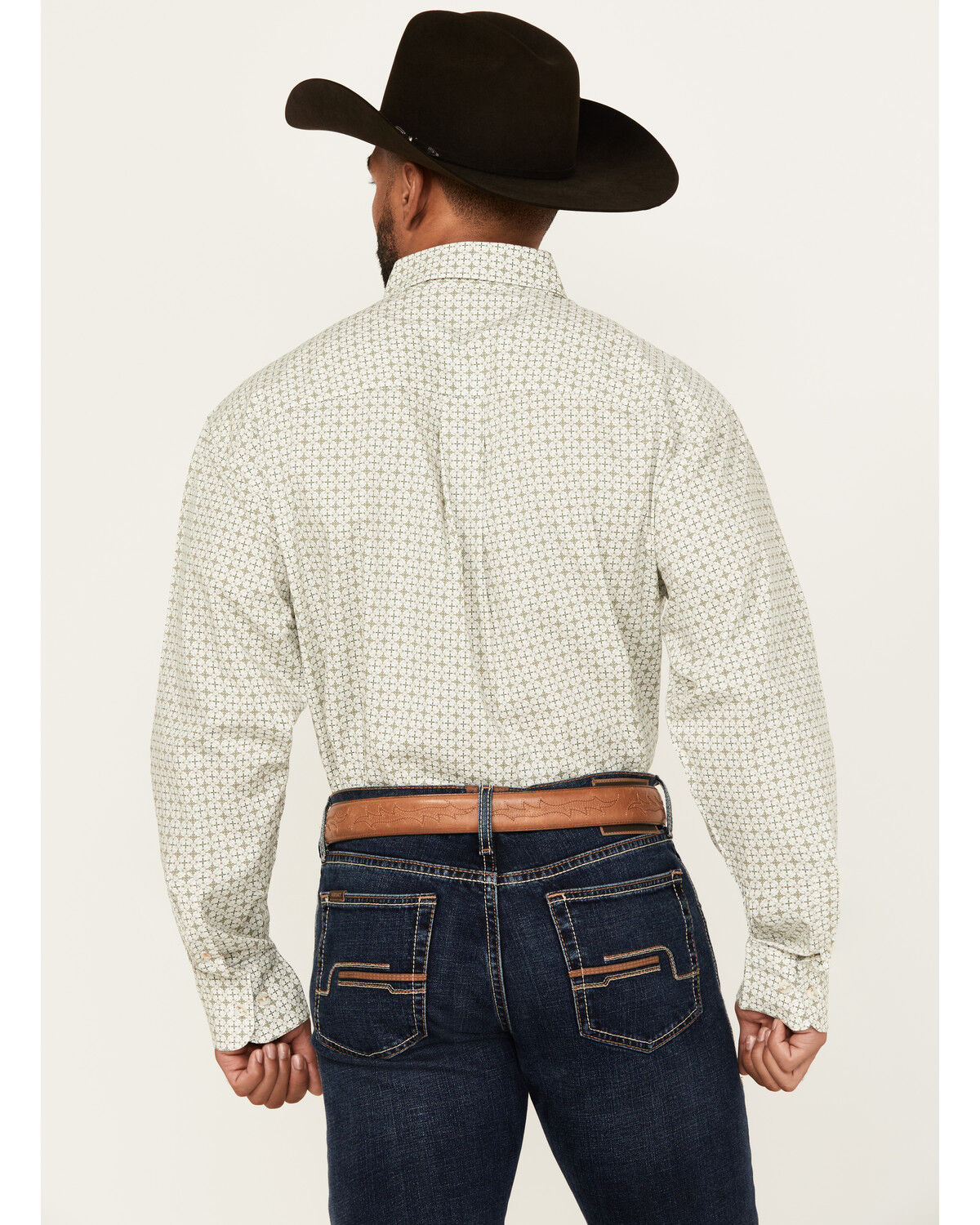 Image #4 - George Strait by Wrangler Men's Medallion Print Long Sleeve Button-Down Western Shirt - Tall, White, hi-res