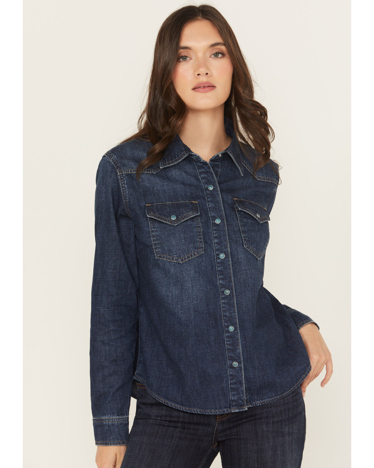 Image #1 - Idyllwind Women's Abbott Dark Wash Chambray Long Sleeve Snap Western Shirt, Dark Wash, hi-res