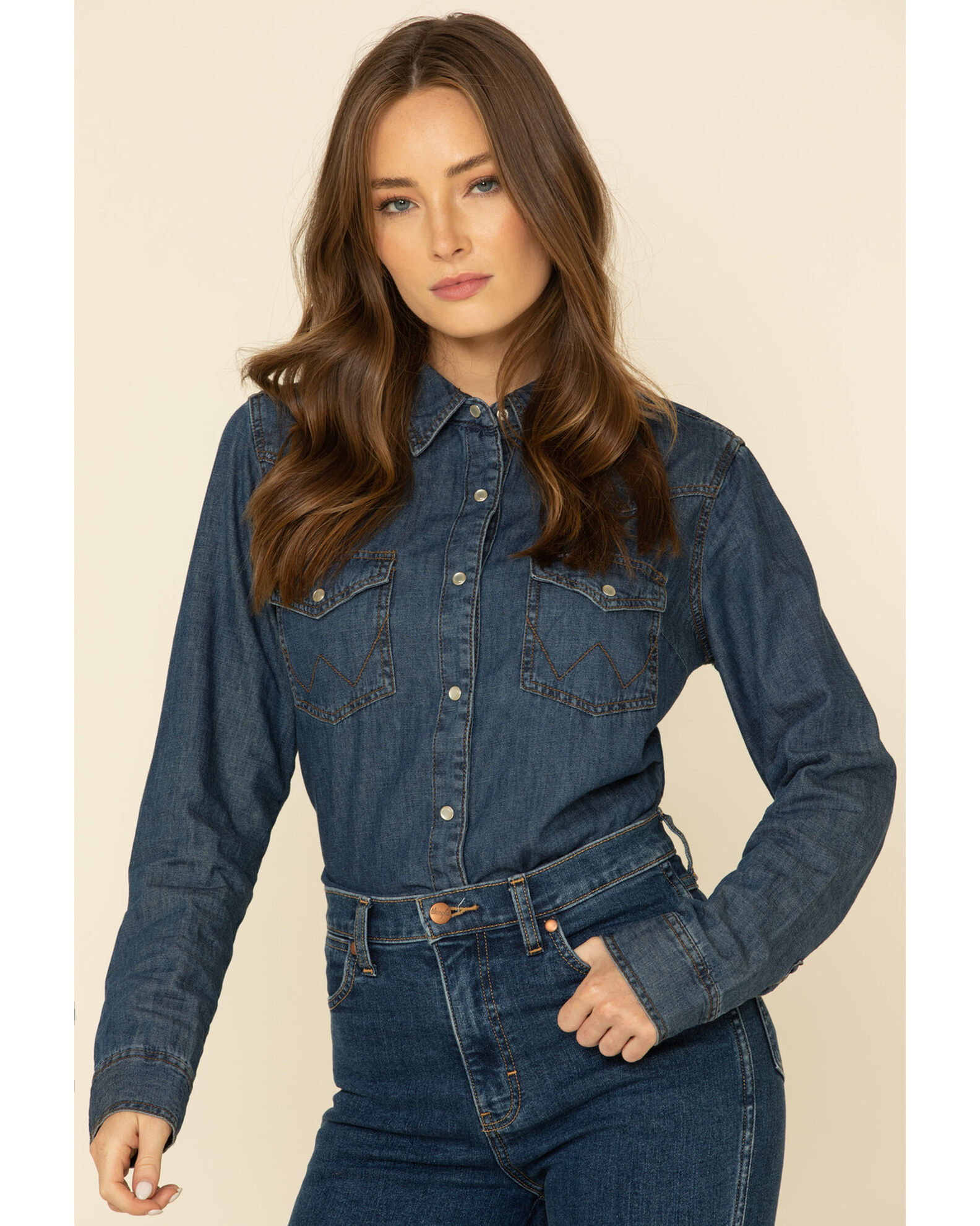 Womens denim shirt with pearl snaps store