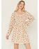 Image #1 - Wild Moss Women's Floral Print Smocked Long Sleeve Mini Dress, Ivory, hi-res
