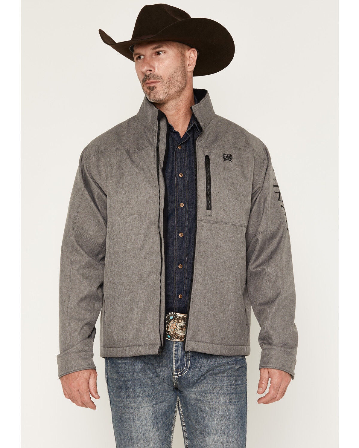 Image #1 - Cinch Men's Bonded Solid Concealed Carry Softshell Jacket, Grey, hi-res