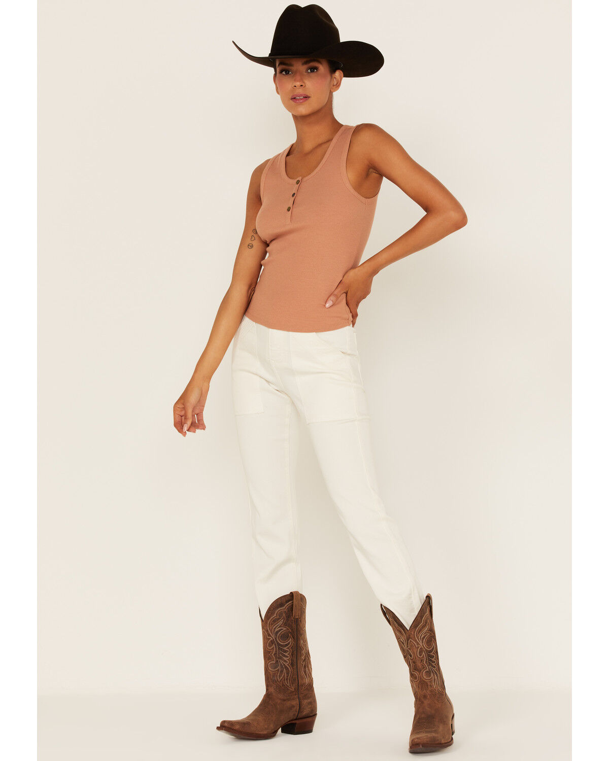 Image #2 - Cleo + Wolf Women's Ribbed Henley Tank Top, Beige/khaki, hi-res