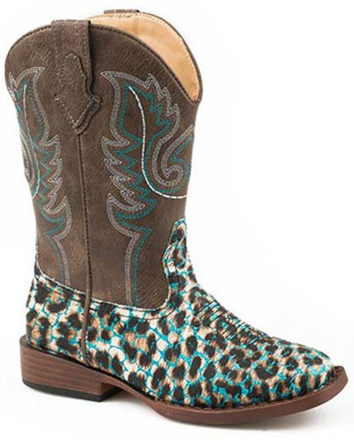 Image #1 - Roper Girls' Glitter Leopard Western Boots - Square Toe, Brown, hi-res