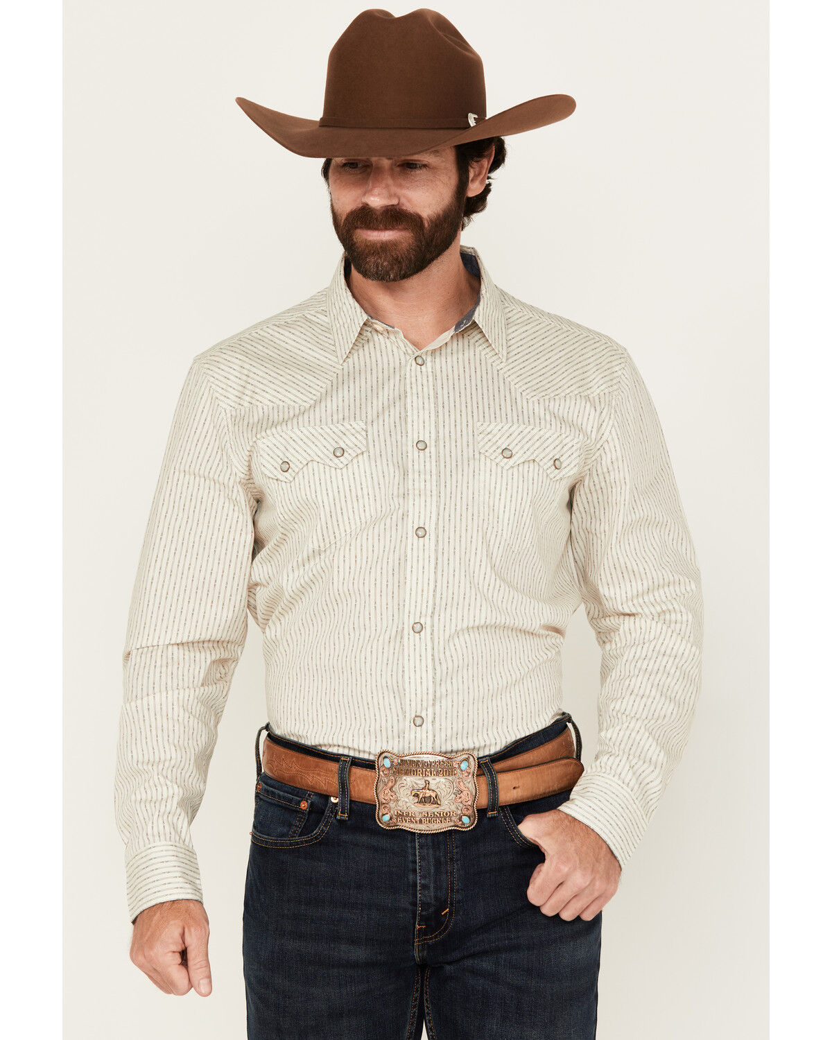 Image #1 - Cody James Men's Rex Striped Long Sleeve Snap Western Shirt, Cream, hi-res