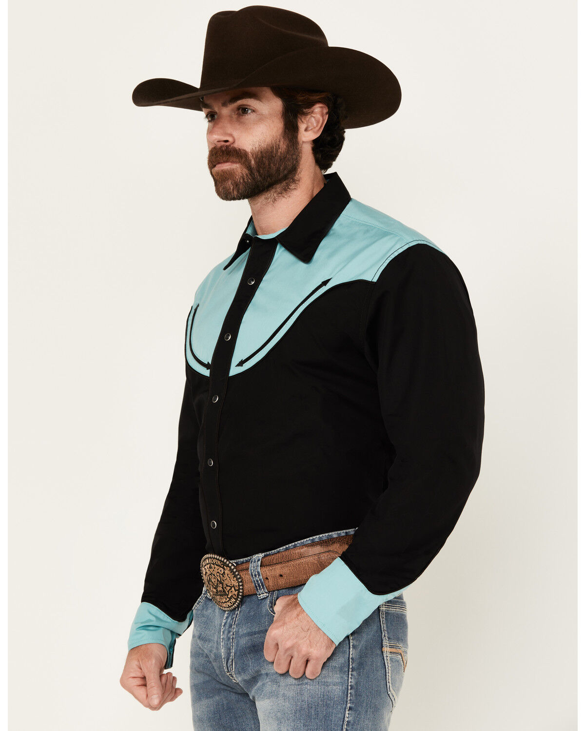 Image #2 - Wrangler Men's Rodeo Ben Solid Long Sleeve Snap Western Shirt, Black, hi-res