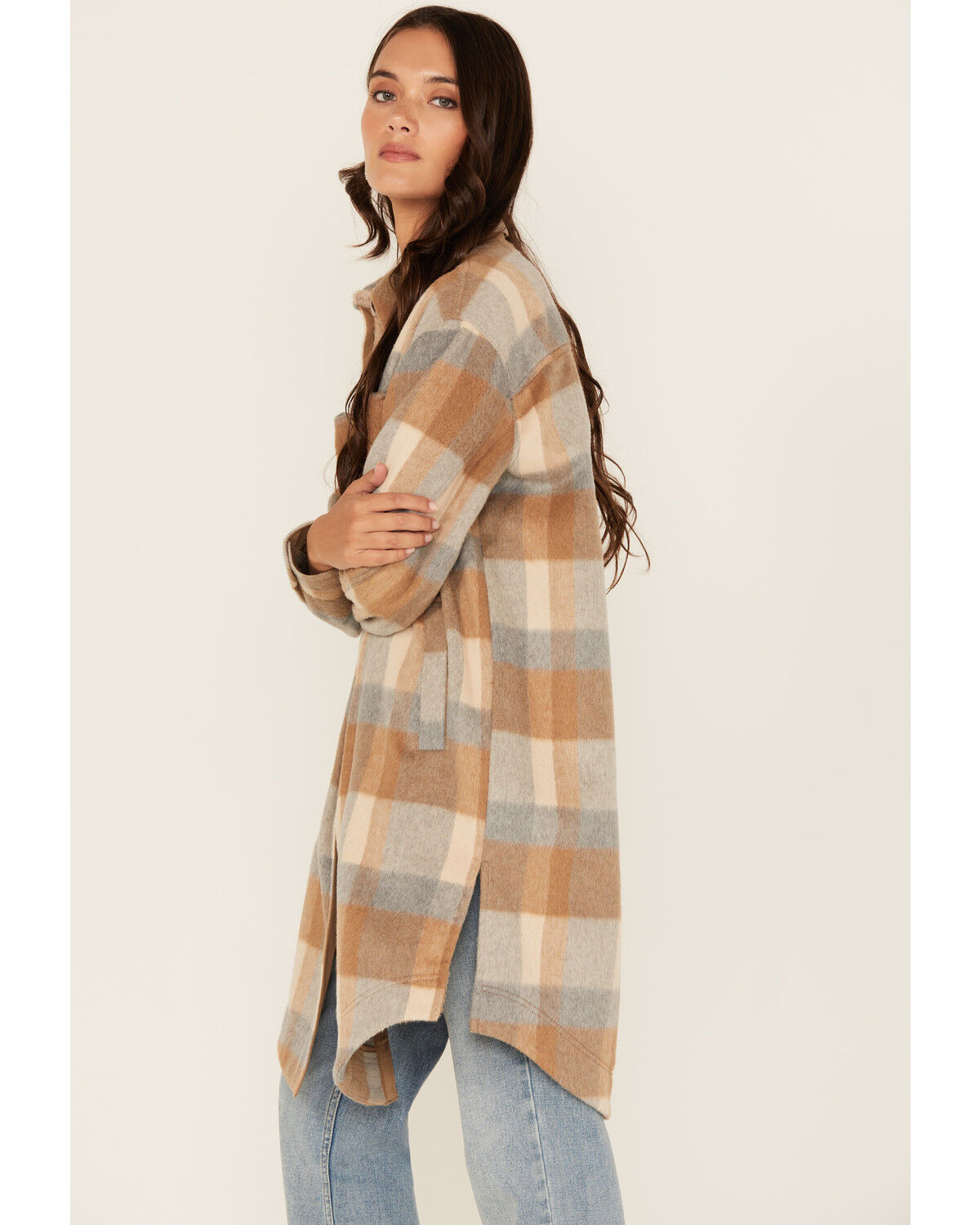Image #2 - Cleo + Wolf Women's Caroline Plait Print Button-Down Long Coat, Oatmeal, hi-res
