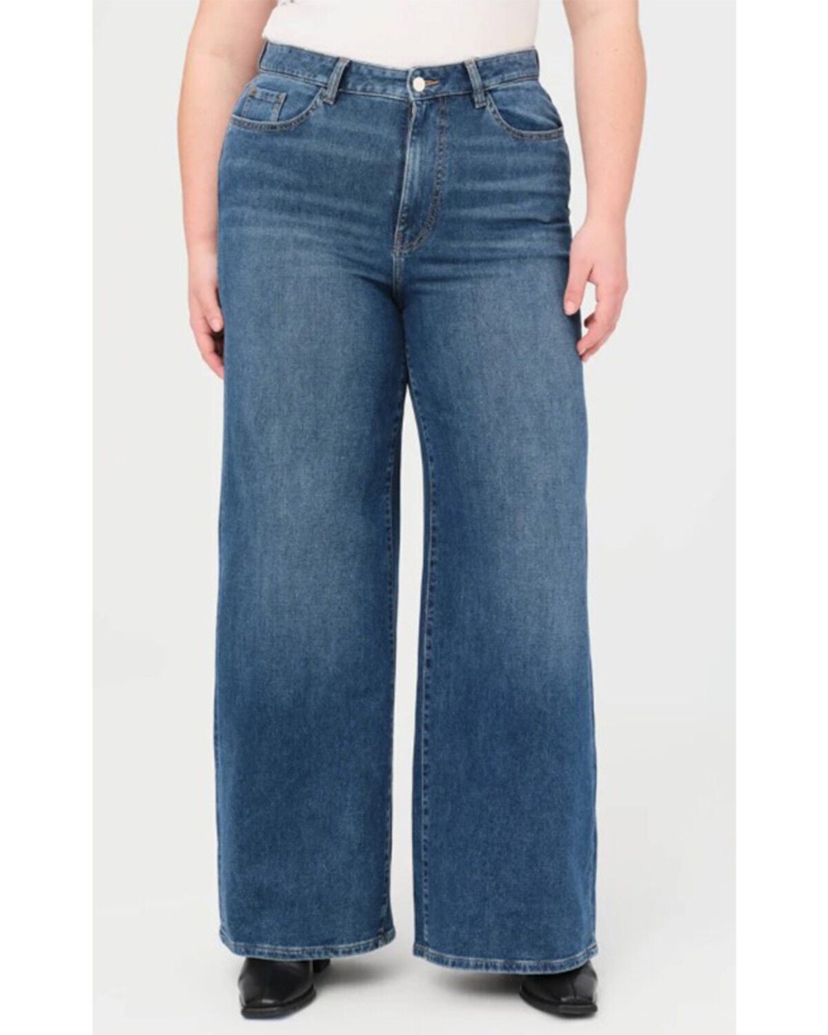 Image #1 - Warp + Weft Women's NCE Dark Wash High Rise Wide Leg Stretch Denim Jeans - Plus, Dark Wash, hi-res