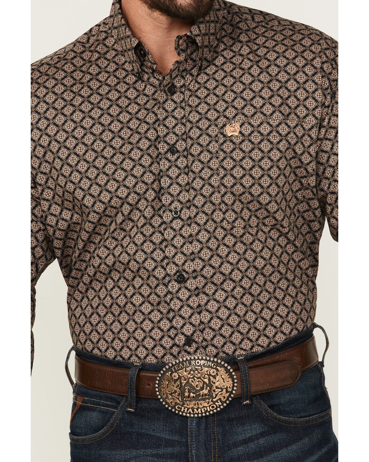 Image #3 - Cinch Men's Medallion Print Long Sleeve Button-Down Western Shirt, Black, hi-res