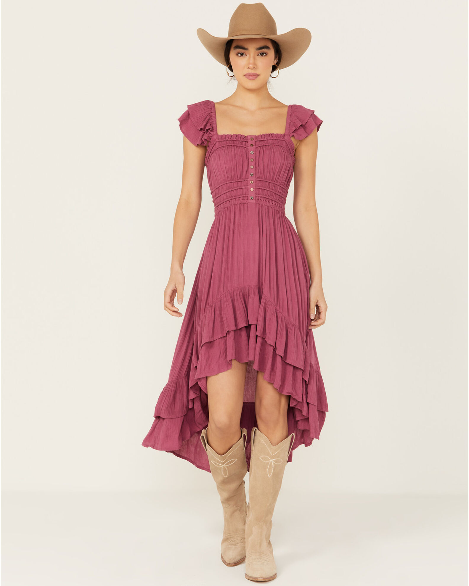 Smocked high low dress top