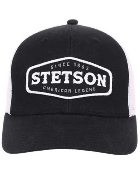 Stetson Men's Embroidered Logo Patch Trucker Cap, Black/white, hi-res