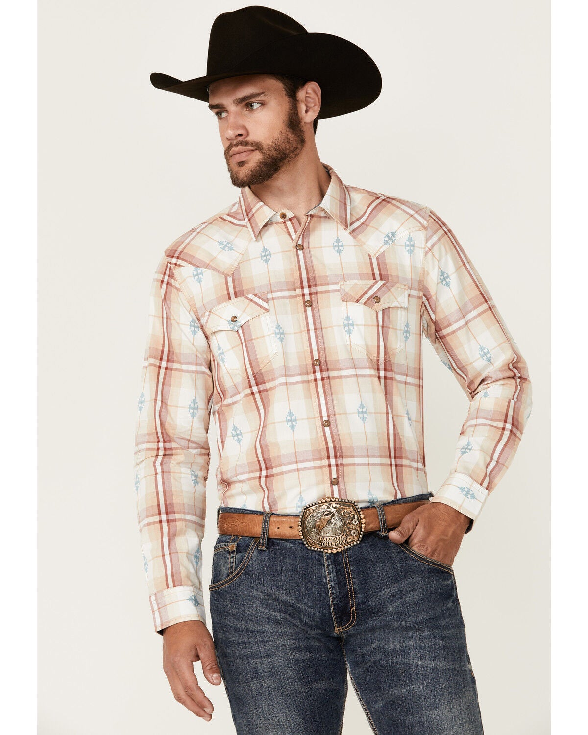 Cody James Men's Samba Plaid Print Long Sleeve Snap Western Shirt, Red, hi-res