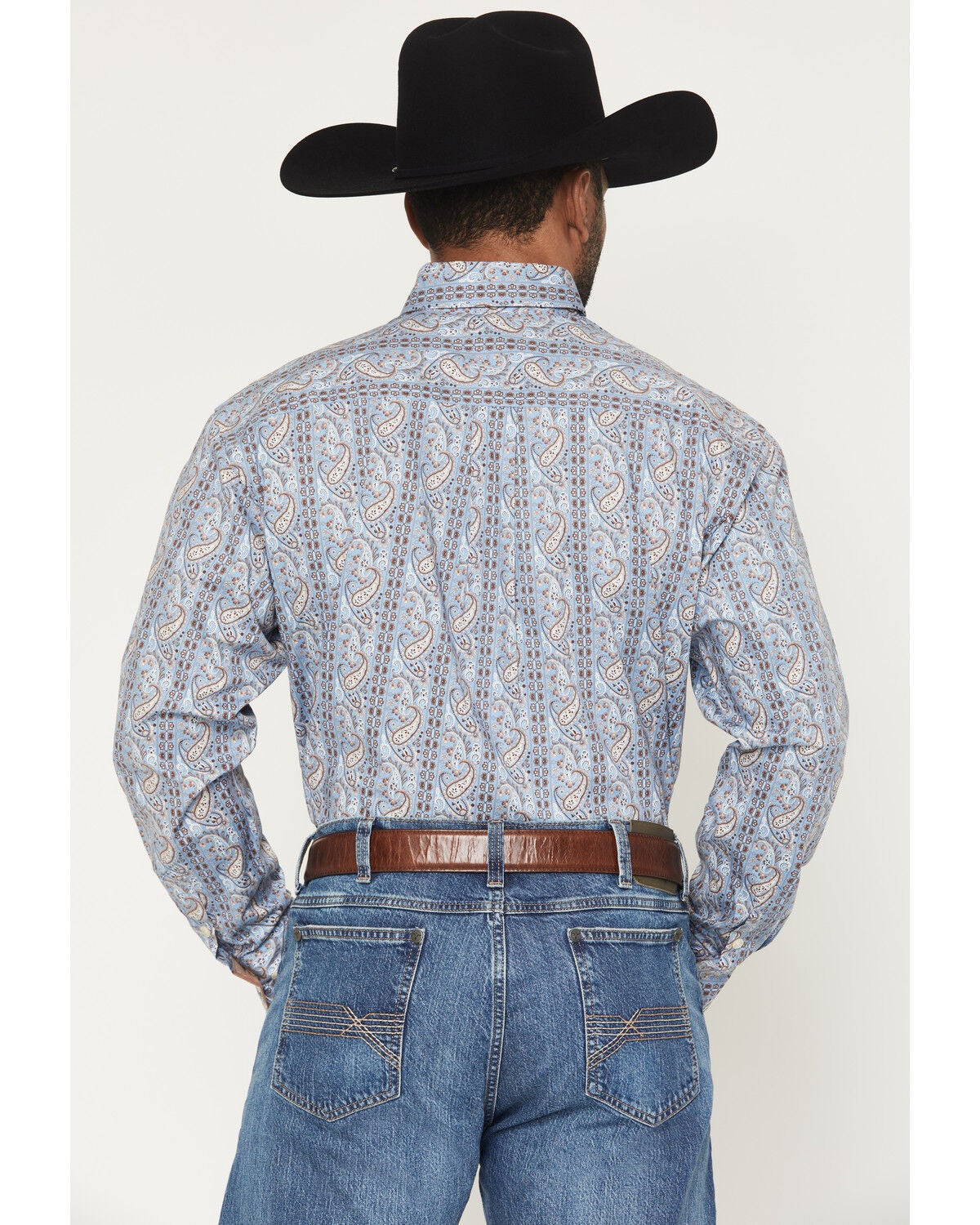 Image #4 - Panhandle Slim Men's Paisley Wallpaper Print Long Sleeve Button-Down Stretch Western Shirt, Blue, hi-res