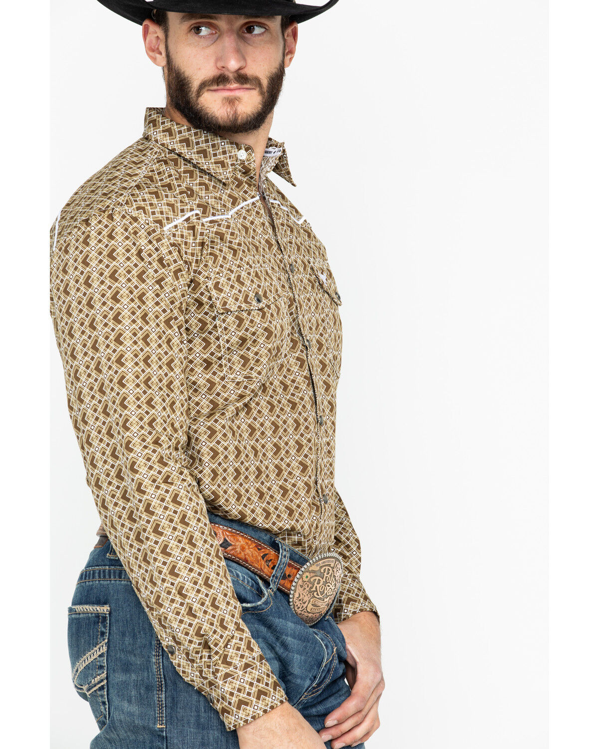 Image #3 - Cowboy Hardware Men's Double Diamond Print Long Sleeve Western Shirt, , hi-res