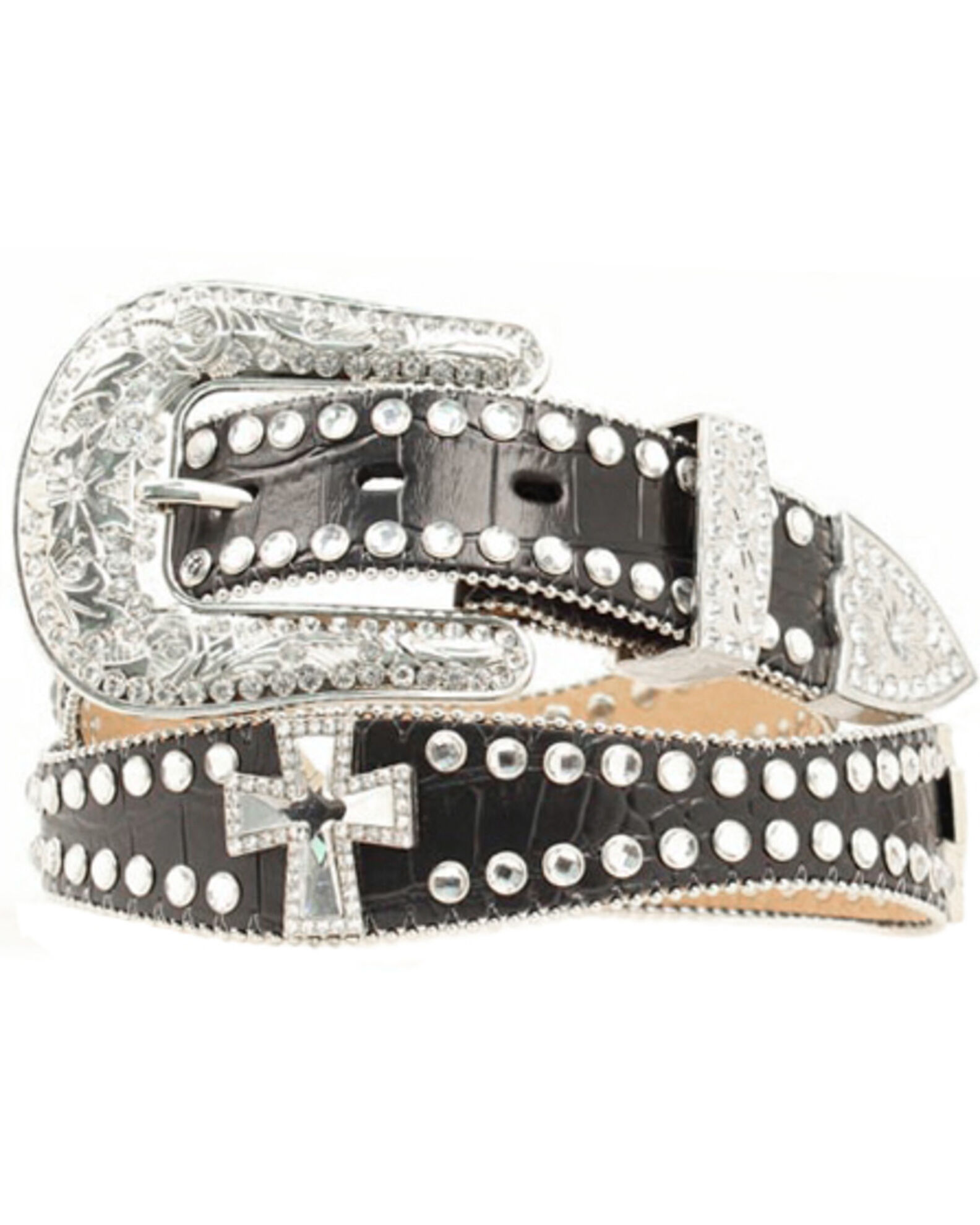 Image #1 - Blazin Roxx Women's Scalloped Studded & Cross Belt, Black, hi-res