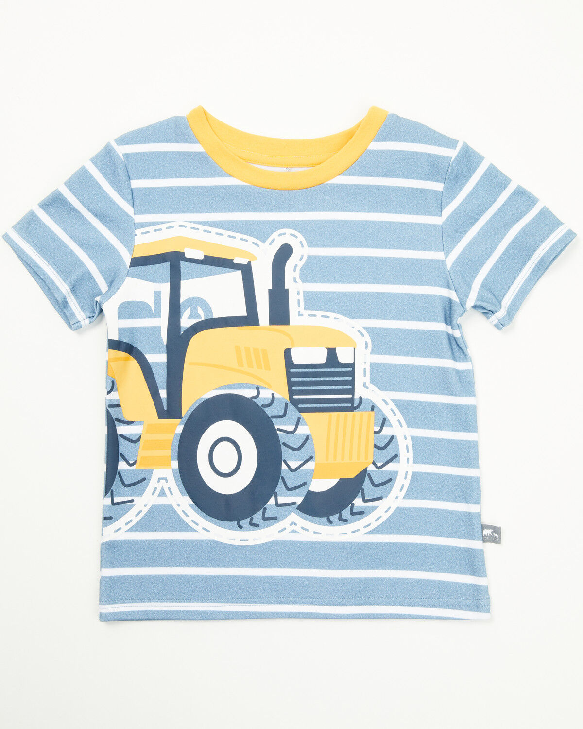 Image #1 - Rugged Bear Toddler Boys' Tractor Striped Short Sleeve T-Shirt, Blue, hi-res