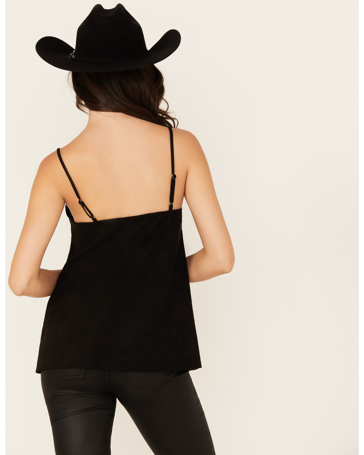 Image #4 - Vocal Women's Studded Faux Suede Cami Top, Black, hi-res