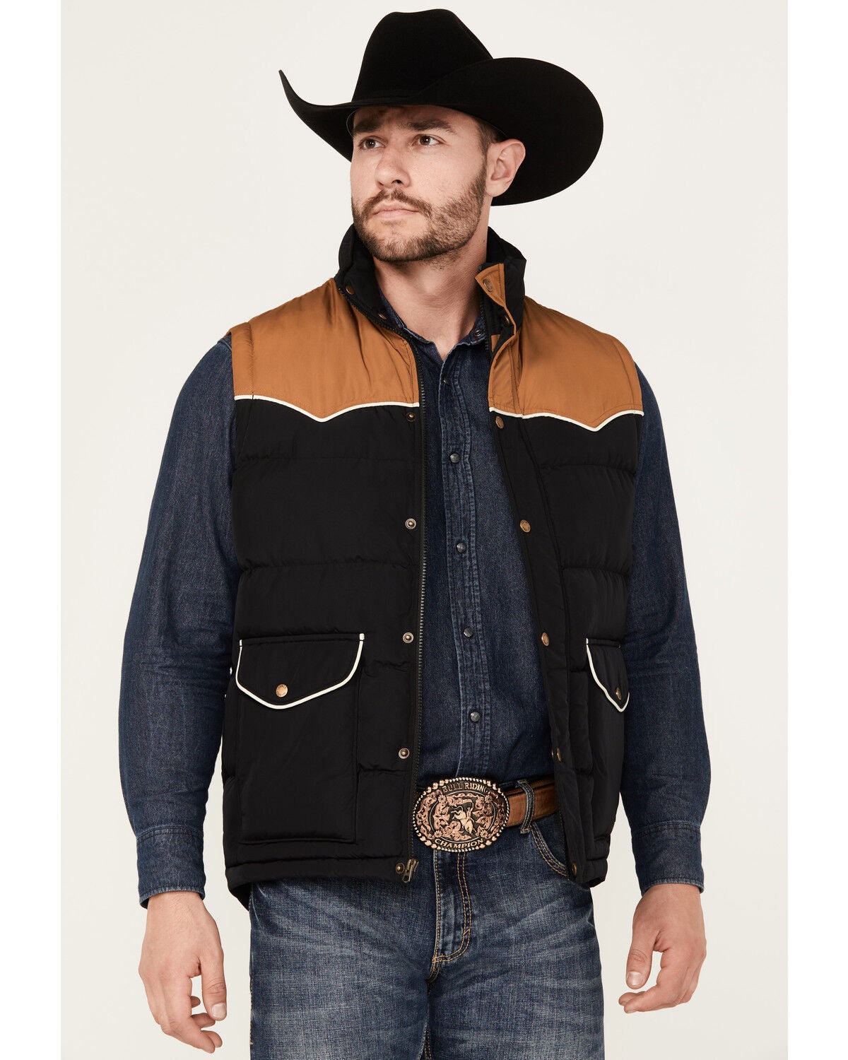 Cinch Men's Southwestern Print Lining Quilted Vest, Black, hi-res