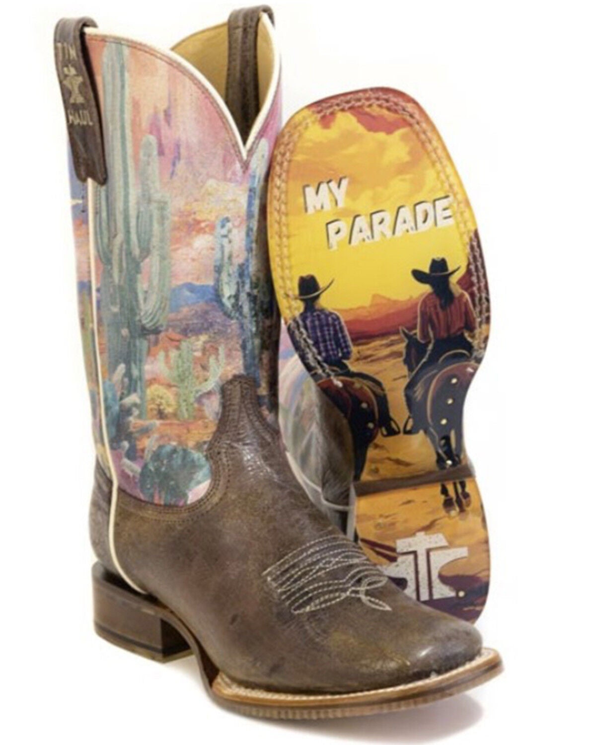 Image #2 - Tin Haul Women's Cactita Western Boots - Broad Square Toe, Brown, hi-res