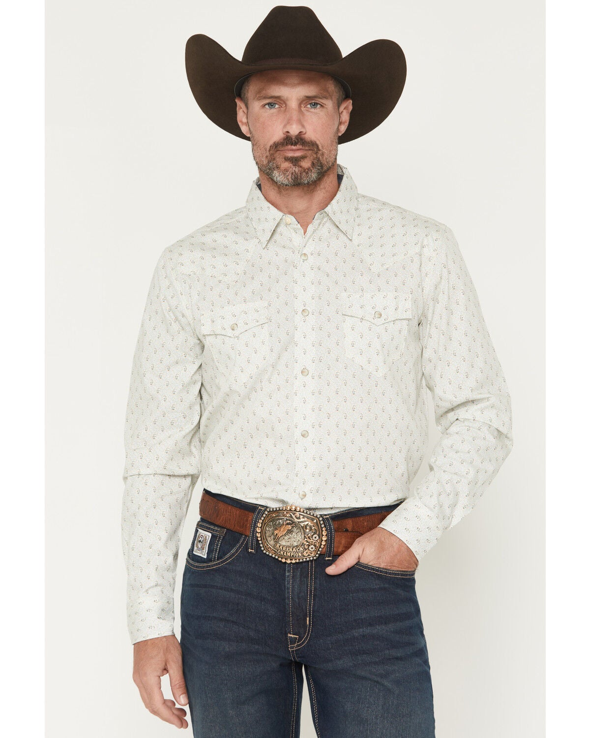 Cody James Men's Rocky Range Paisley Print Long Sleeve Snap Western Shirt - Tall, Cream, hi-res