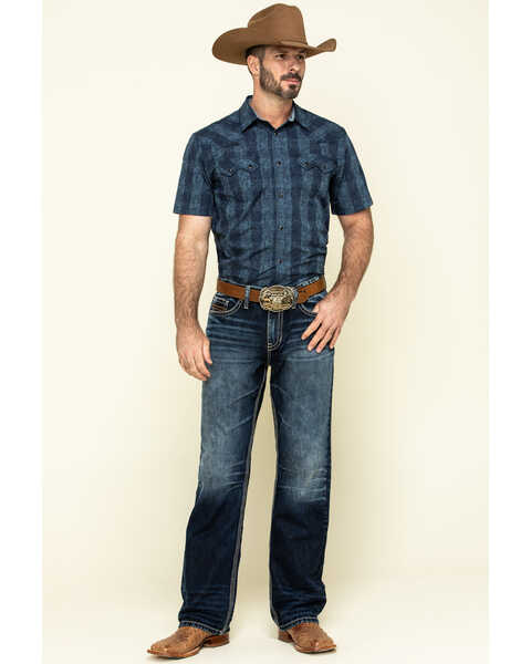 Cody James Men's Paisley Check Plaid Short Sleeve Western Shirt , Blue, hi-res