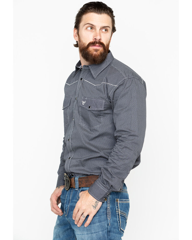 Cowboy Hardware Men's Geo Print Long Sleeve Western Shirt , Black, hi-res