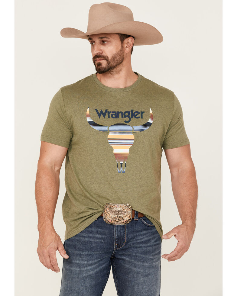 Wrangler Men's Longhorn Serape Logo Graphic T-Shirt , Sage, hi-res