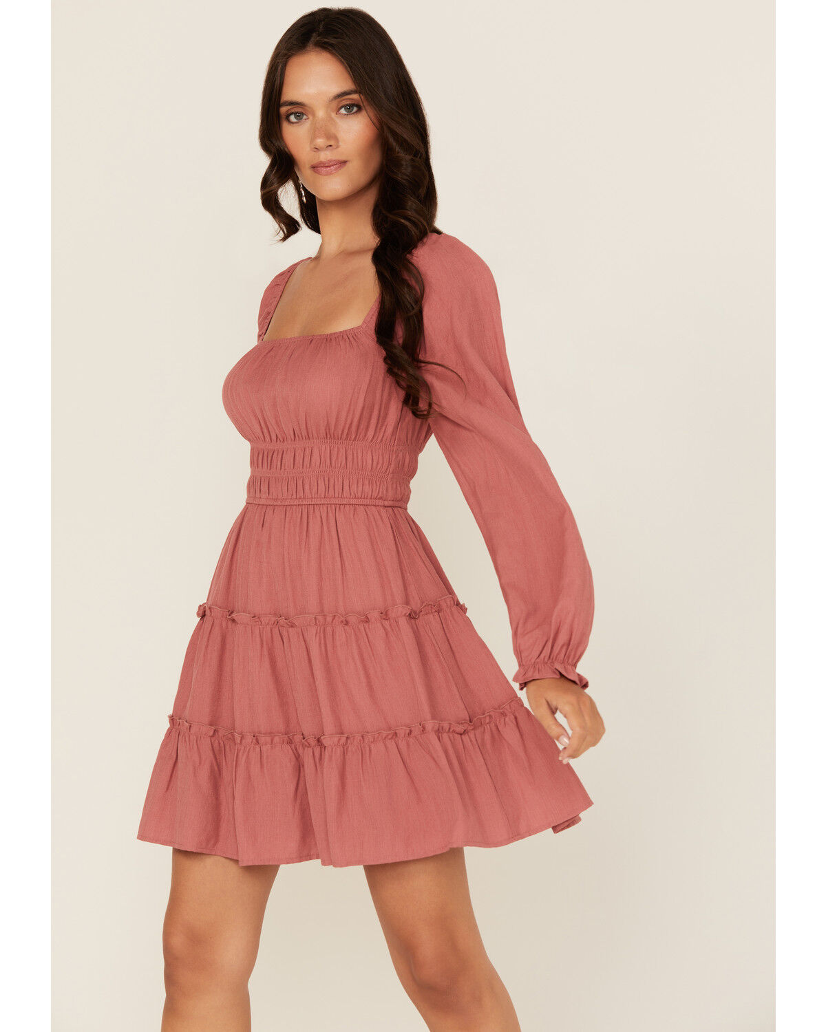 Image #1 - Ash & Violet Women's Solid Long Sleeve Mini Dress, Pink, hi-res