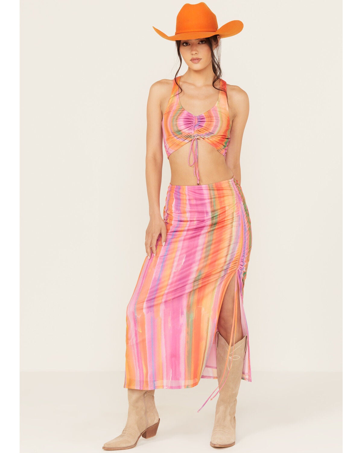 Show Me Your Mumu Women's Dazy Mesh Striped Midi Skirt, Pink, hi-res