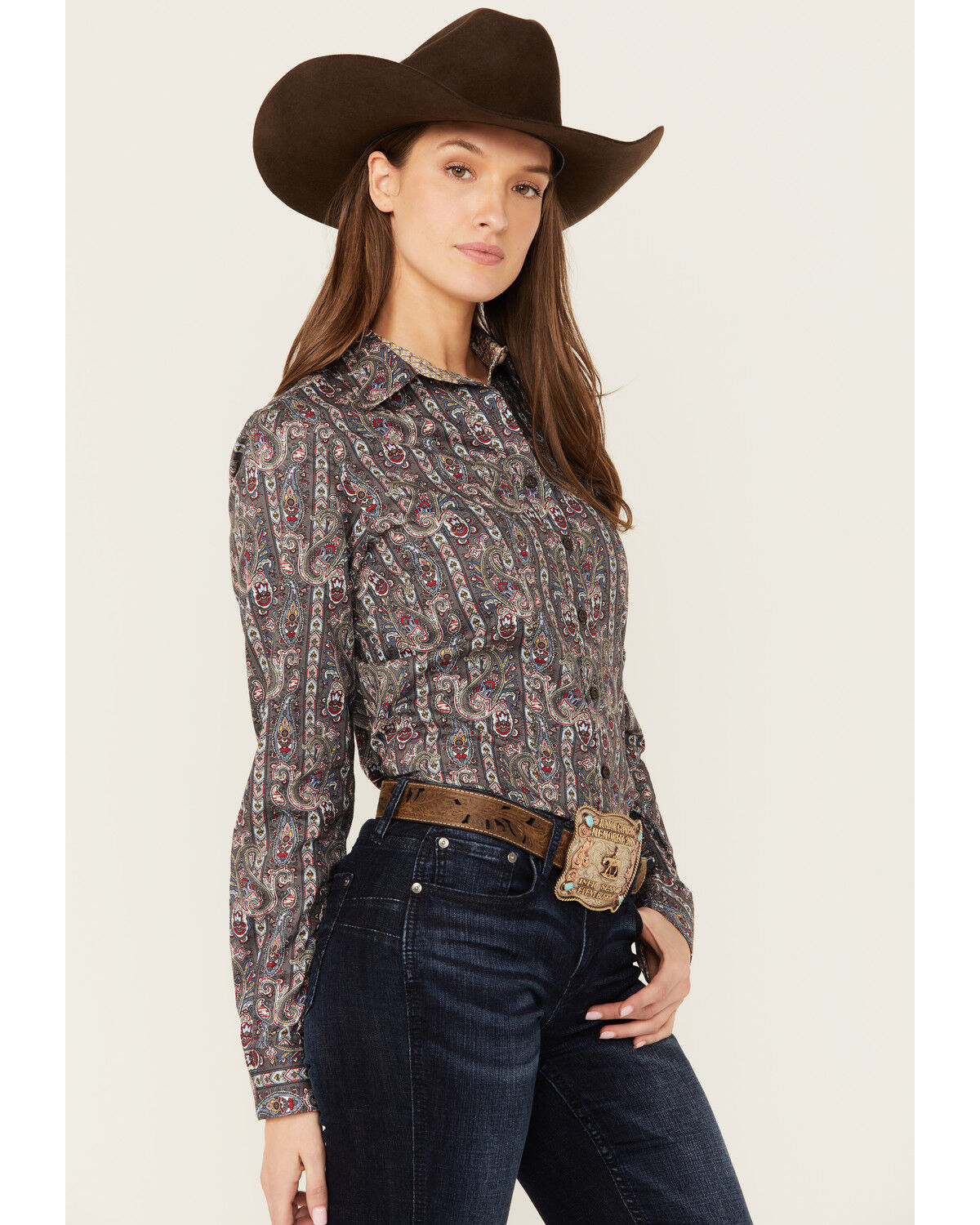 Image #2 - Cinch Women's Paisley Print Long Sleeve Button-Down Western Core Shirt, Grey, hi-res