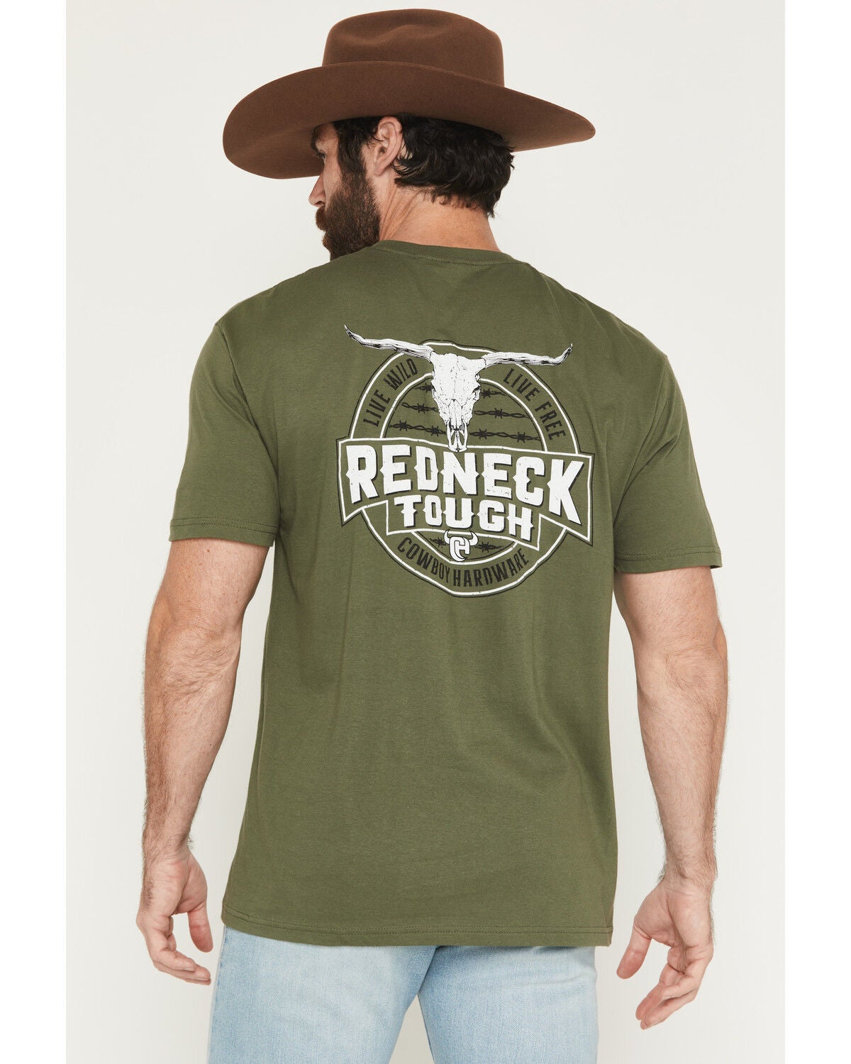 Cowboy Hardware Men's Redneck Tough Short Sleeve Graphic T-Shirt, Green, hi-res