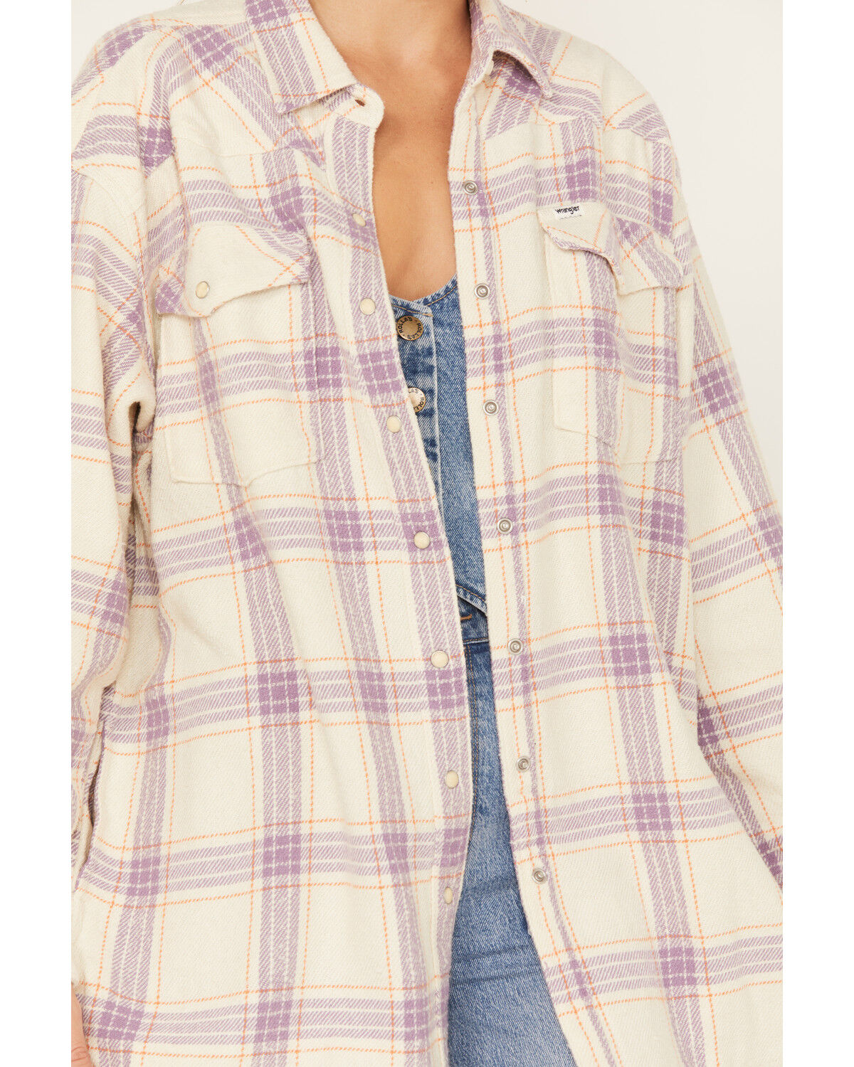 Image #3 - Wrangler Women's Jumbo Plaid Print Long Sleeve Western Snap Shirt, Lavender, hi-res