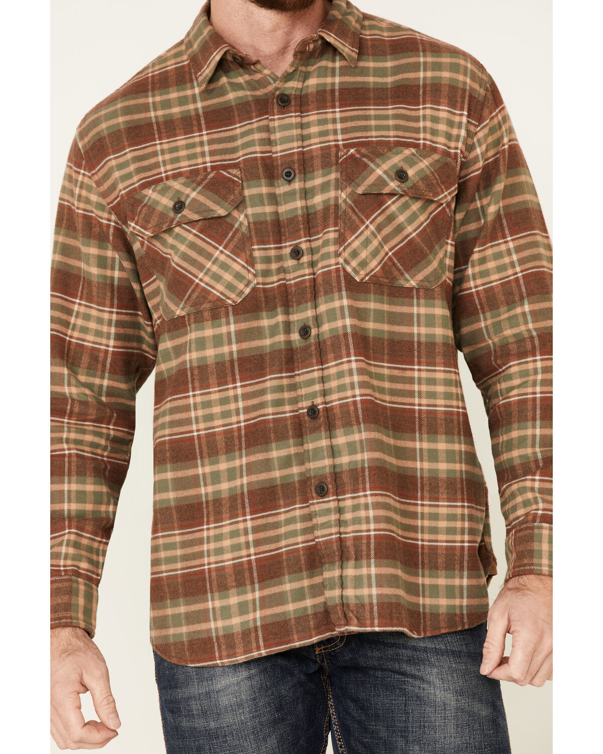 Image #3 - Pendleton Men's Tan Burnside Plaid Long Sleeve Western Flannel Shirt, Tan, hi-res