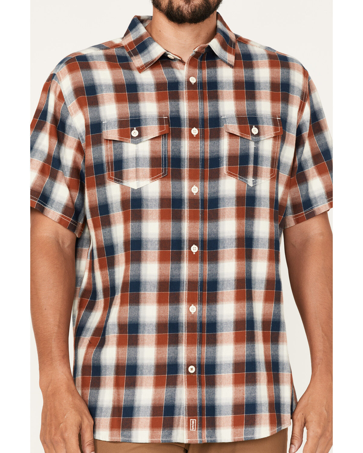 Image #3 - Brothers and Sons Men's Casual Plaid Short Sleeve Button-Down Western Shirt, Dark Orange, hi-res