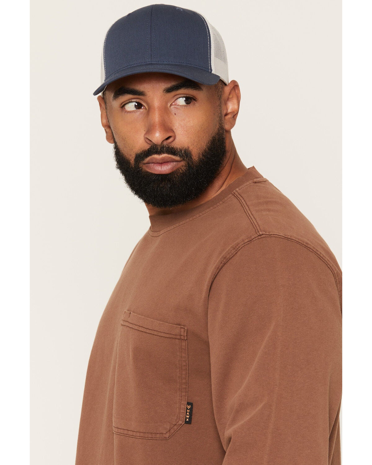 Image #2 - Hawx Men's Forge Solid Long Sleeve Pocket Work T-Shirt, Dark Brown, hi-res