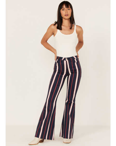 Image #1 - Shyanne Women's High Rise Stripe Super Flare Jeans, Navy, hi-res