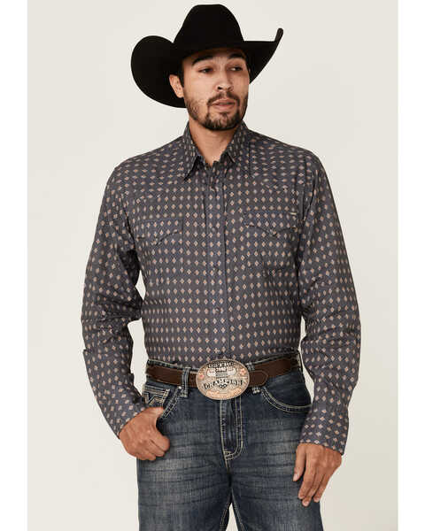 Tin Haul Men's Gray Southwestern Foulard Geo Print Long Sleeve Snap Western Shirt , Grey, hi-res