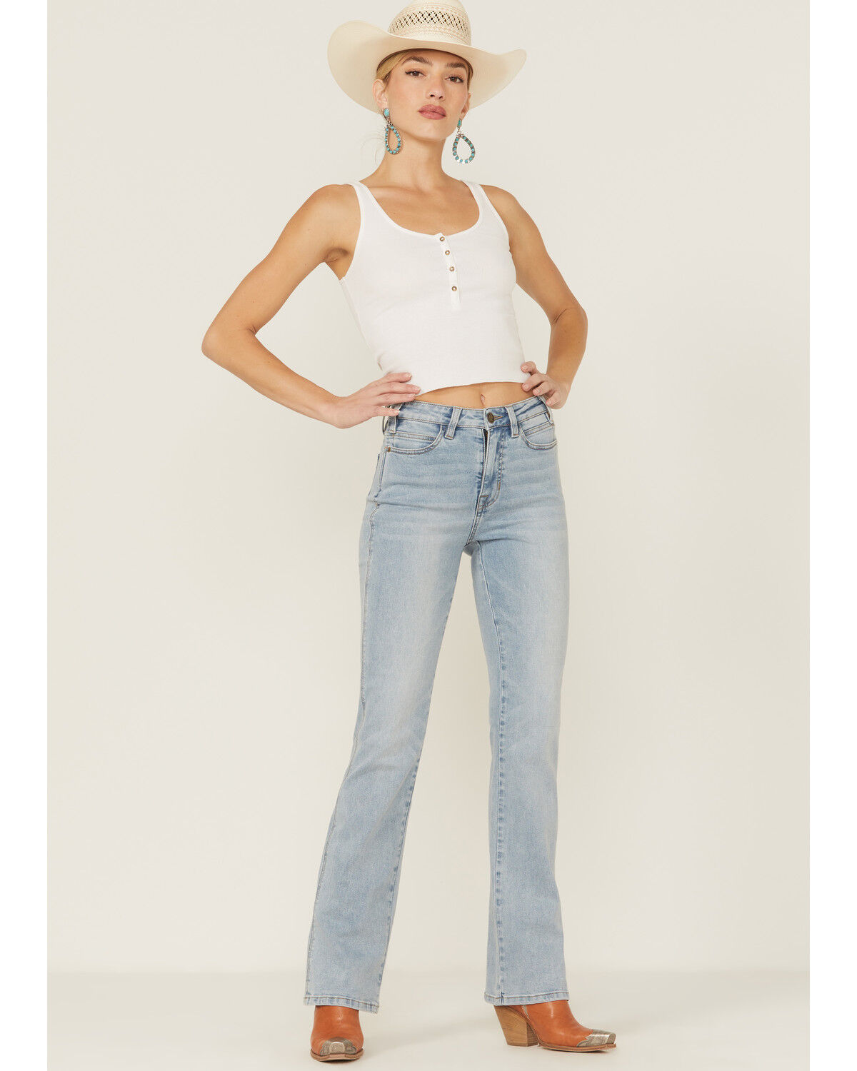 Image #1 - Rock & Roll Denim Women's Light Wash High Rise Stretch Bootcut Jeans, Light Blue, hi-res