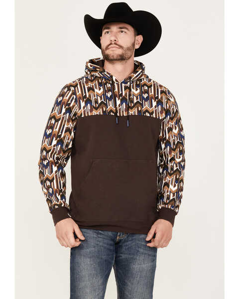 RANK 45® Men's Baltic Southwestern Print Hooded Sweatshirt, Coffee, hi-res