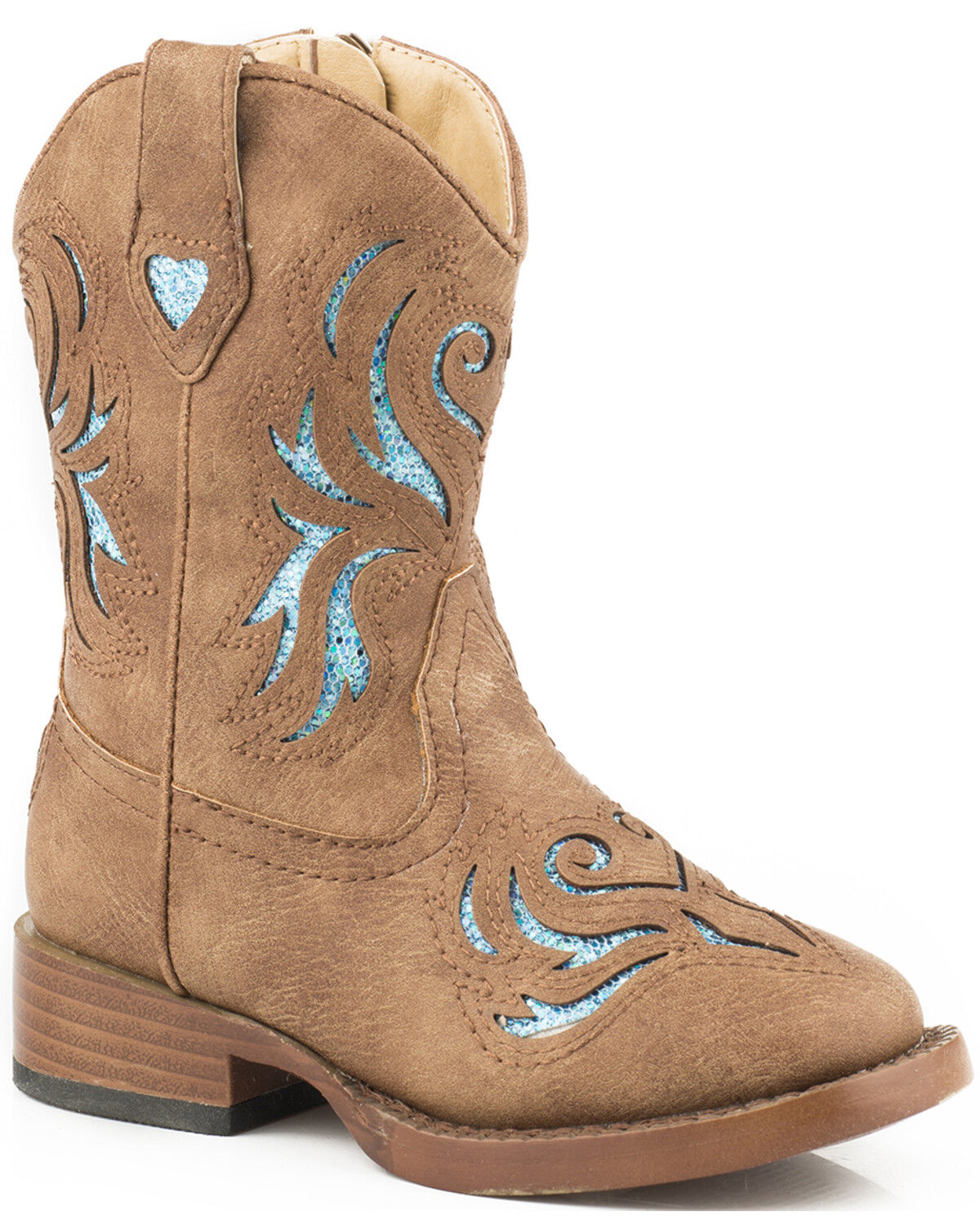 Image #1 - Roper Toddler Girls' Glitter Breeze Western Boots - Square Toe, Tan, hi-res