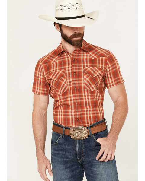 Image #1 - Pendleton Men's Frontier Plaid Print Short Sleeve Snap Western Shirt, Rust Copper, hi-res