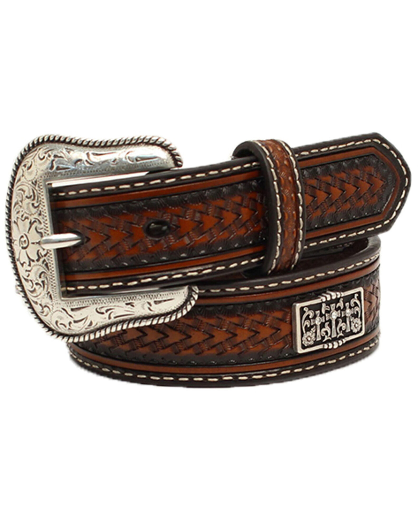 Ariat Men's Brown Tooled Cross Belt