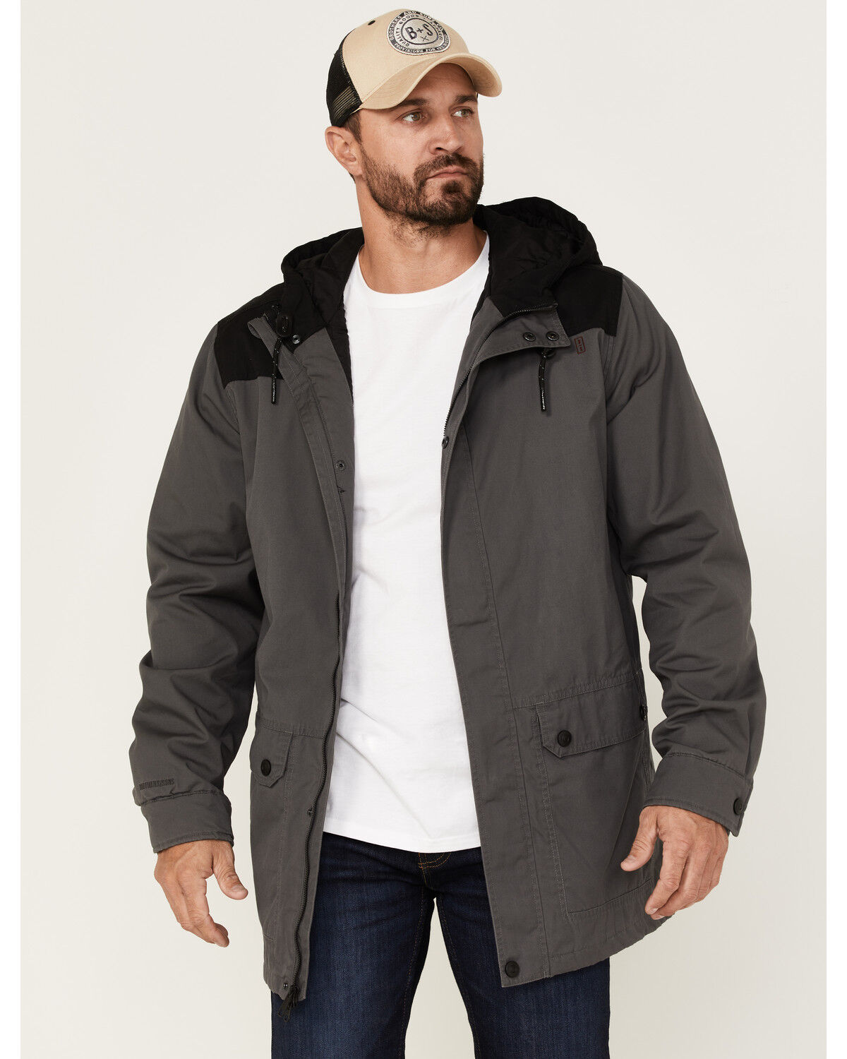 Image #1 - Brothers and Sons Men's Cruiser Waxed Canvas Hooded Jacket, Charcoal, hi-res